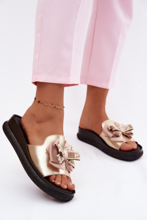 sieviešu čības Dabīgas ādas ar bantītēm S.Barski KV61-6061 Zelta krāsas