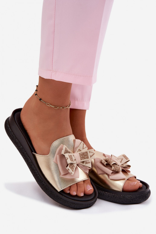 sieviešu čības Dabīgas ādas ar bantītēm S.Barski KV61-6061 Zelta krāsas