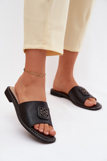 Čības Dabīgas ādas Plakans papēdis Ozdoba S.Barski KV61-6019 melnas krāsas