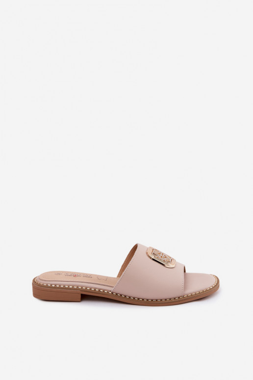 Čības Dabīgas ādas Plakans papēdis Ozdoba S.Barski KV61-6019 Nude