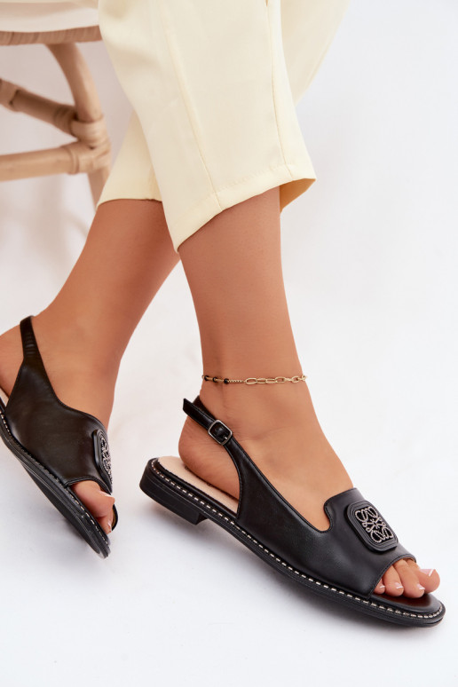 Sieviešu basenes ar platiem papēžiem ar ornamentiem S.Barski KV61-6016 melnas krāsas