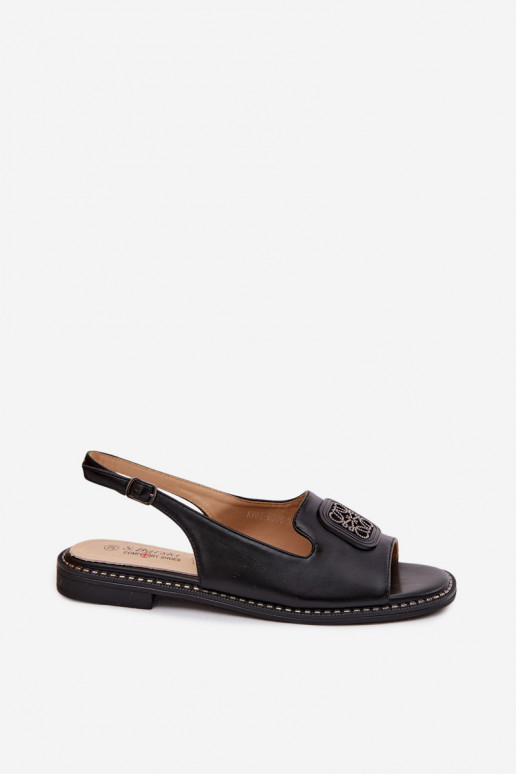 Sieviešu basenes ar platiem papēžiem ar ornamentiem S.Barski KV61-6016 melnas krāsas