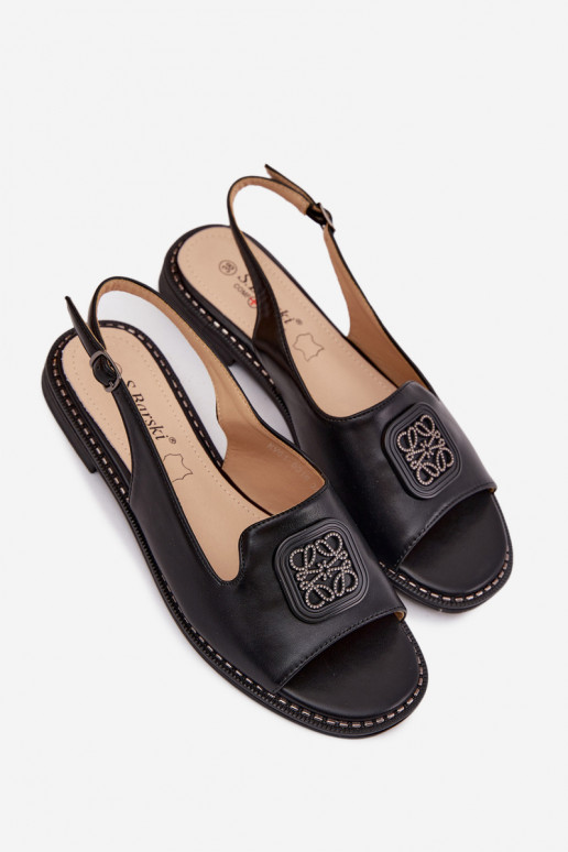 Sieviešu basenes ar platiem papēžiem ar ornamentiem S.Barski KV61-6016 melnas krāsas