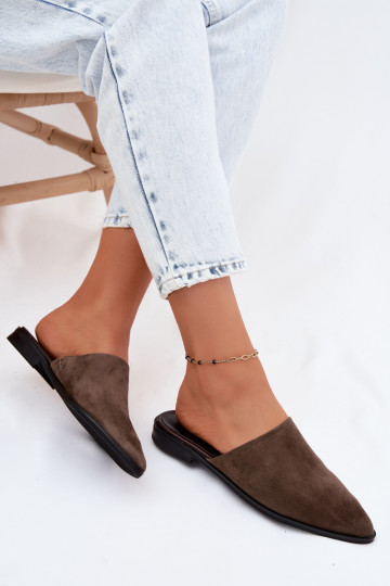 Āda zamšādas čības Mule Sieviešu dzīvoklis D&A JC61-1004 Haki krāsas