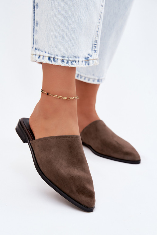 Āda zamšādas čības Mule Sieviešu dzīvoklis D&A JC61-1004 Haki krāsas