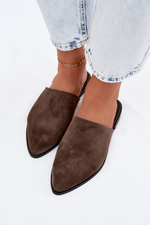 Āda zamšādas čības Mule Sieviešu dzīvoklis D&A JC61-1004 Haki krāsas