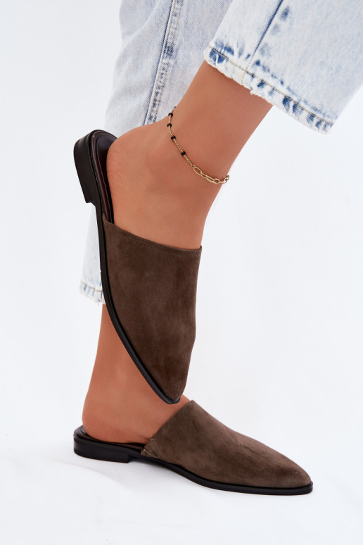 Āda zamšādas čības Mule Sieviešu dzīvoklis D&A JC61-1004 Haki krāsas