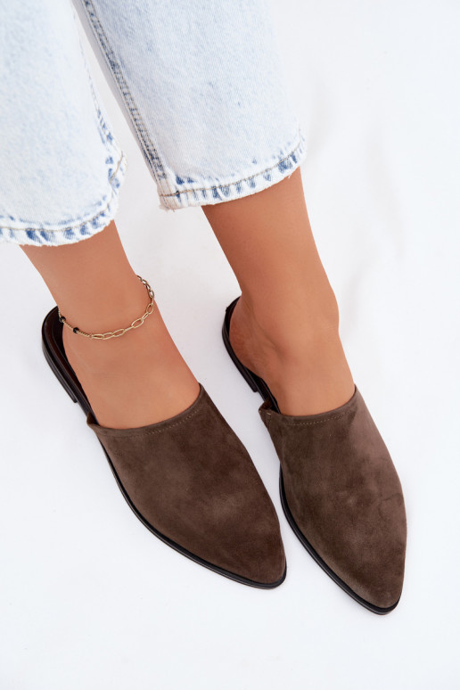 Āda zamšādas čības Mule Sieviešu dzīvoklis D&A JC61-1004 Haki krāsas