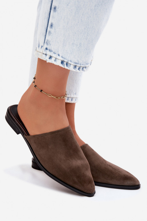 Āda zamšādas čības Mule Sieviešu dzīvoklis D&A JC61-1004 Haki krāsas