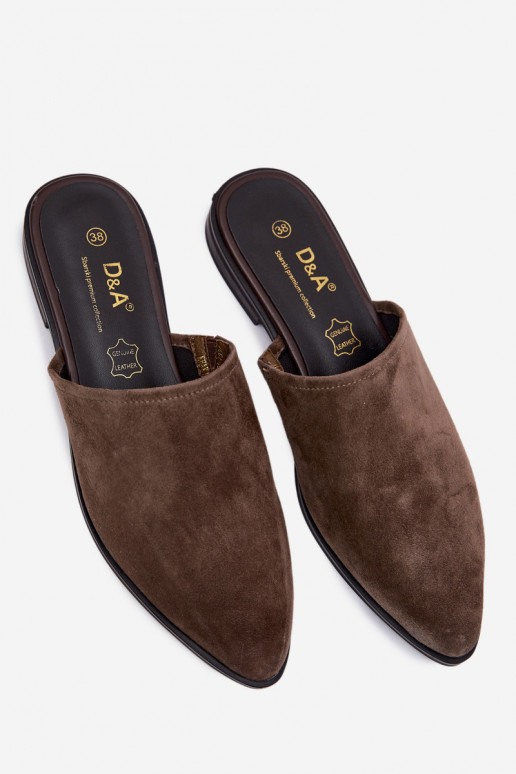 Āda zamšādas čības Mule Sieviešu dzīvoklis D&A JC61-1004 Haki krāsas