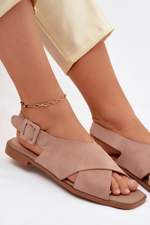 Āda Zamšādas basenes ar platiem papēžiem D&A JC61-1001 smilšu krāsas