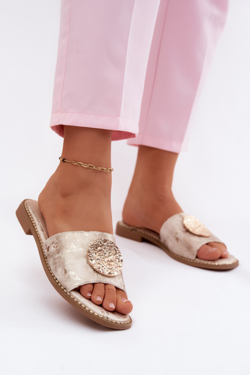 sieviešu čības Ar greznu Detalem Plakans papēdis KV61-6034 Zelta krāsas