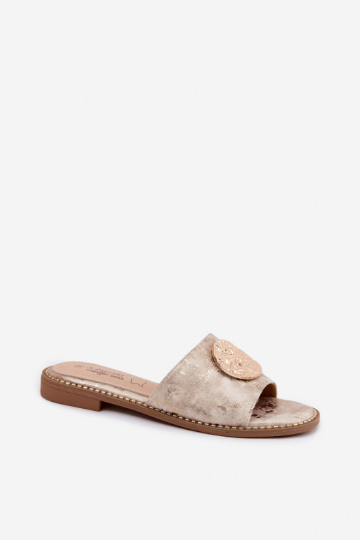 sieviešu čības Ar greznu Detalem Plakans papēdis KV61-6034 Zelta krāsas