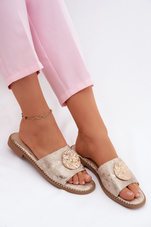 sieviešu čības Ar greznu Detalem Plakans papēdis KV61-6034 Zelta krāsas