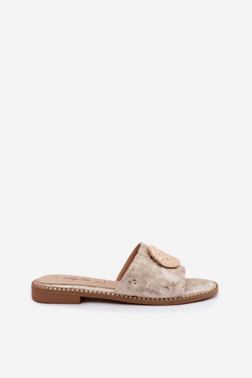 sieviešu čības Ar greznu Detalem Plakans papēdis KV61-6034 Zelta krāsas