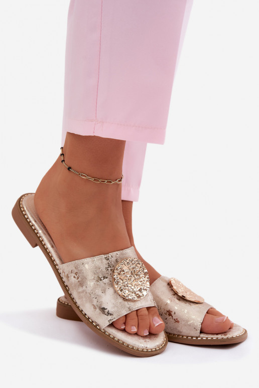 sieviešu čības Ar greznu Detalem Plakans papēdis KV61-6034 Zelta krāsas