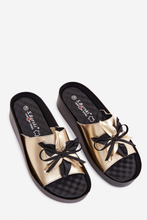 Čibas no dabīgas ādas Sieviešu ar ornamentiem S.Barski KV61-6044 Zelta krāsas