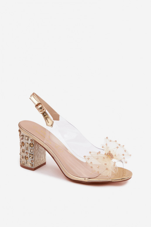sandales ar papēdi ar mirdzošiem spīdumiem SiateczkoIna ar bantītēm D&A MR61-9010 Zelta krāsas