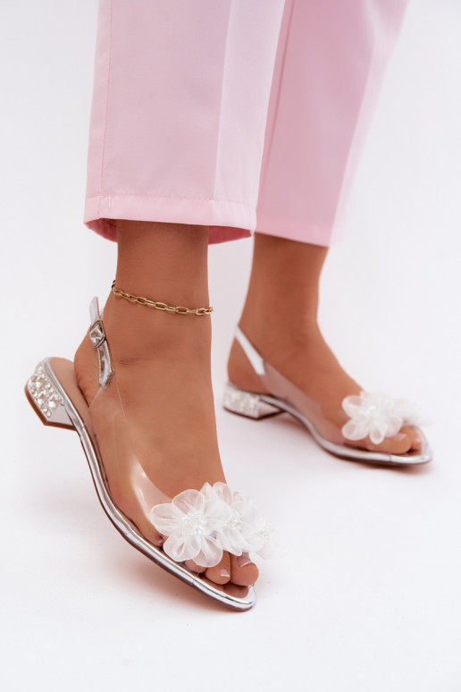 Caurspīdīgas sandales ar mirdzošiem spīdumiem I SiateczkoInymi Ziedsami D&A MR61-9006 Sudraba krāsas
