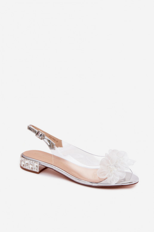 Caurspīdīgas sandales ar mirdzošiem spīdumiem I SiateczkoInymi Ziedsami D&A MR61-9006 Sudraba krāsas
