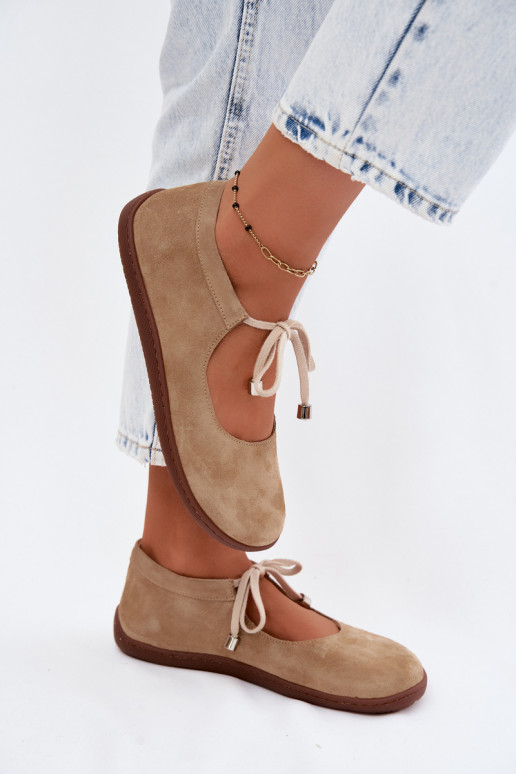 Āda Zamšādas balerīnas Barefoot šņorējami Zazoo 021 smilšu krāsas