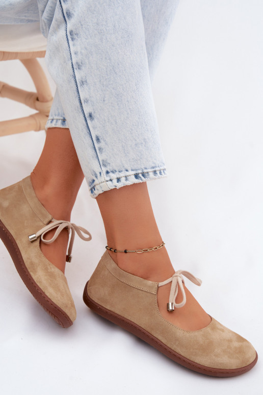 Āda Zamšādas balerīnas Barefoot šņorējami Zazoo 021 smilšu krāsas