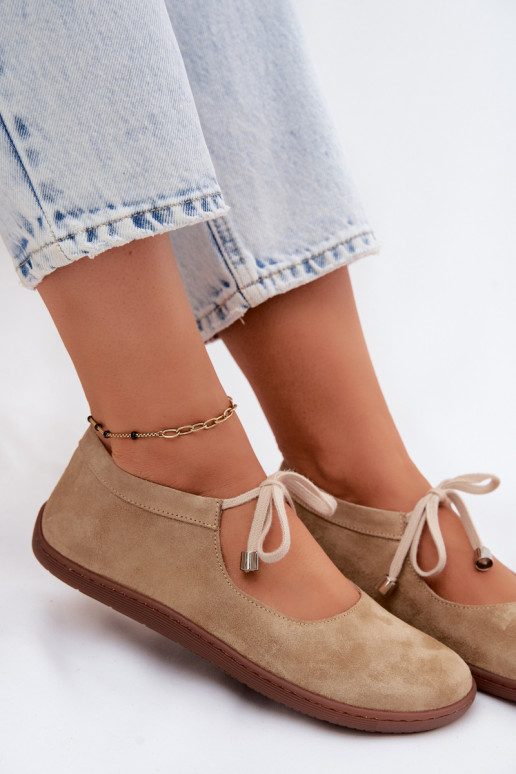 Āda Zamšādas balerīnas Barefoot šņorējami Zazoo 021 smilšu krāsas