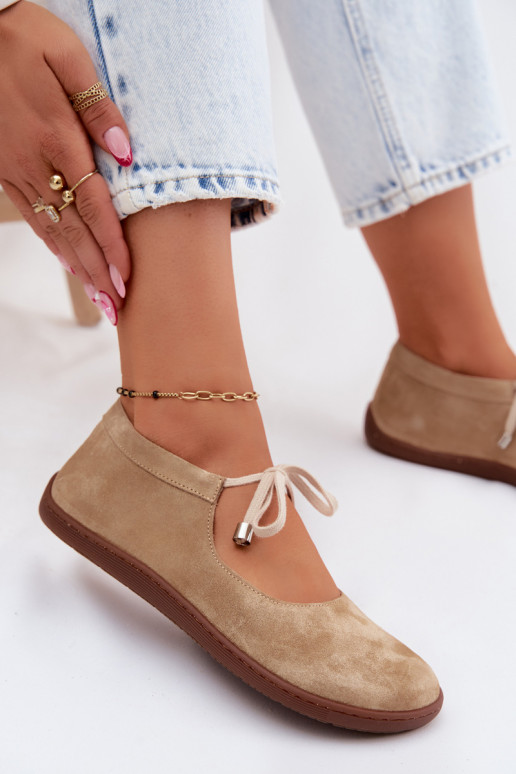 Āda Zamšādas balerīnas Barefoot šņorējami Zazoo 021 smilšu krāsas