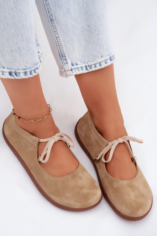 Āda Zamšādas balerīnas Barefoot šņorējami Zazoo 021 smilšu krāsas