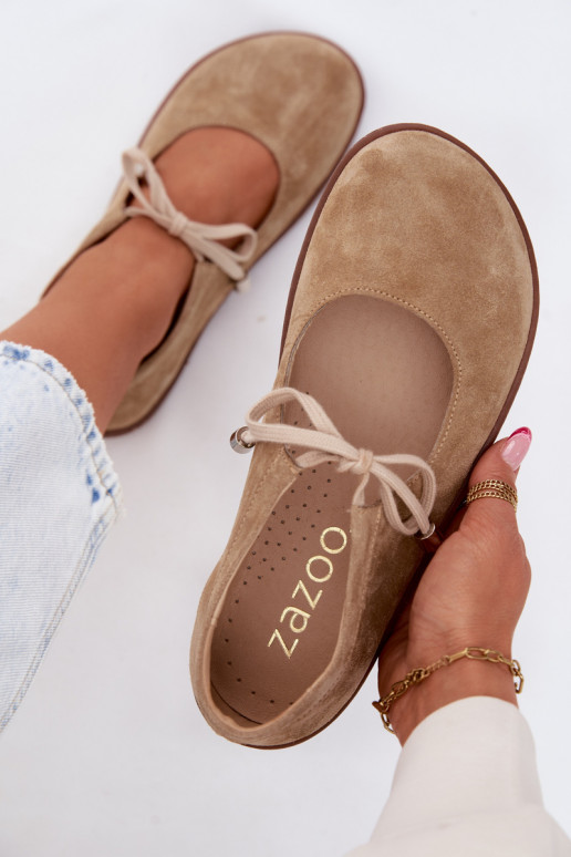 Āda Zamšādas balerīnas Barefoot šņorējami Zazoo 021 smilšu krāsas