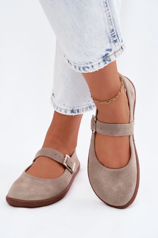 Balerīnas BarefootIeslēgtsturalnego zamšādasu Zazoo 316 Cappuccino