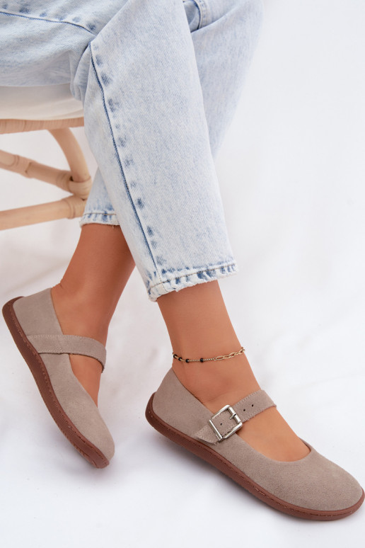 Balerīnas BarefootIeslēgtsturalnego zamšādasu Zazoo 316 Cappuccino