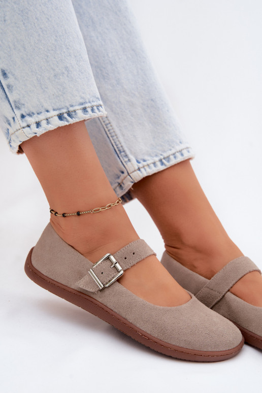 Balerīnas BarefootIeslēgtsturalnego zamšādasu Zazoo 316 Cappuccino