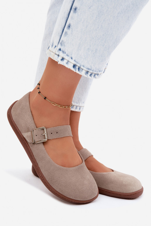 Balerīnas BarefootIeslēgtsturalnego zamšādasu Zazoo 316 Cappuccino