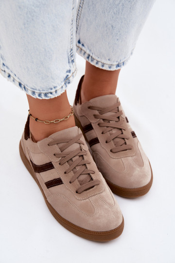 Āda zamšādas Sneakers modeļa apavi Sieviešu Zazoo N1176S2 smilšu krāsas