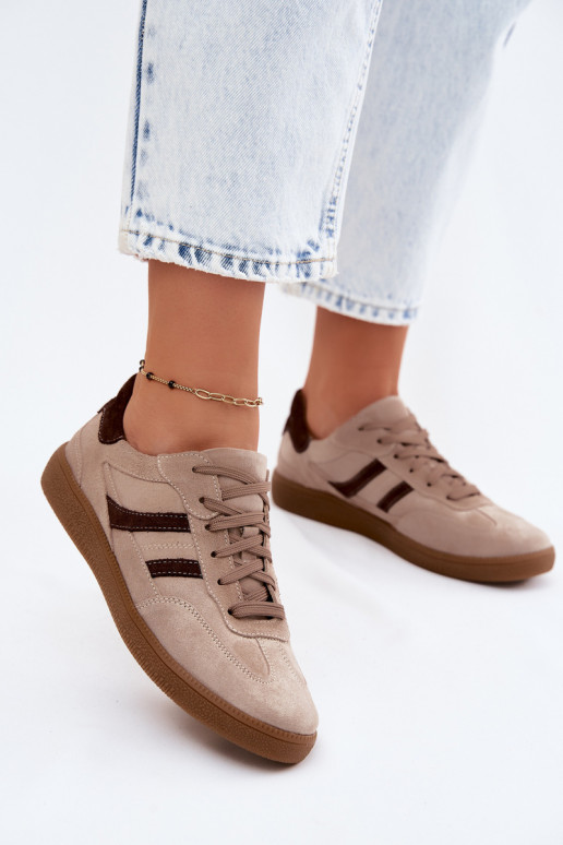 Āda zamšādas Sneakers modeļa apavi Sieviešu Zazoo N1176S2 smilšu krāsas