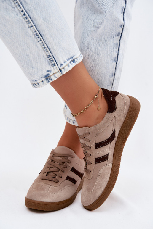 Āda zamšādas Sneakers modeļa apavi Sieviešu Zazoo N1176S2 smilšu krāsas