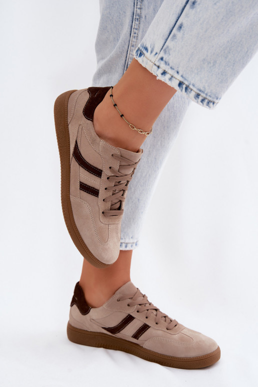 Āda zamšādas Sneakers modeļa apavi Sieviešu Zazoo N1176S2 smilšu krāsas