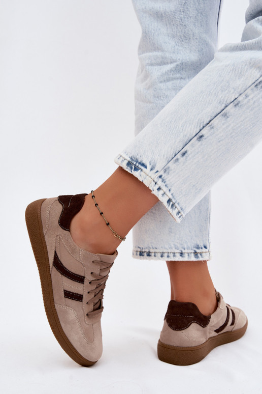 Āda zamšādas Sneakers modeļa apavi Sieviešu Zazoo N1176S2 smilšu krāsas