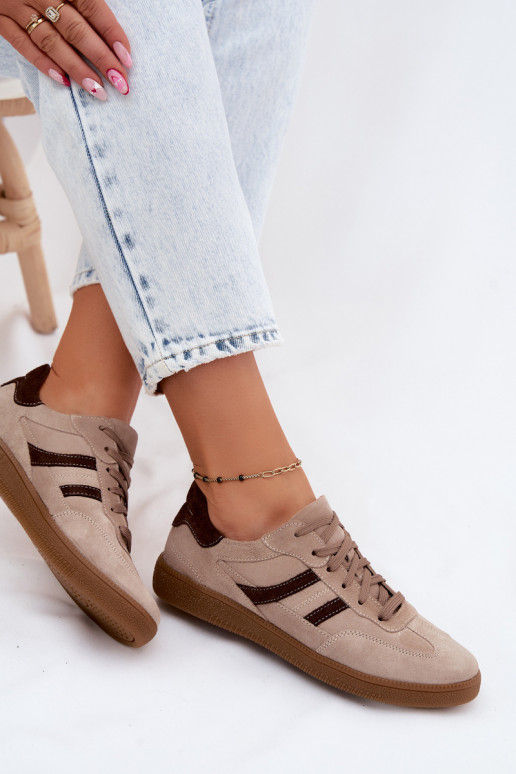 Āda zamšādas Sneakers modeļa apavi Sieviešu Zazoo N1176S2 smilšu krāsas