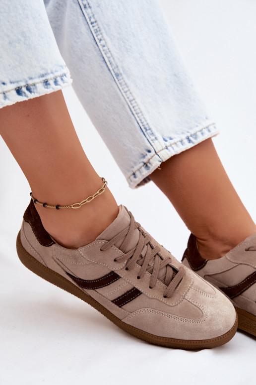 Āda zamšādas Sneakers modeļa apavi Sieviešu Zazoo N1176S2 smilšu krāsas