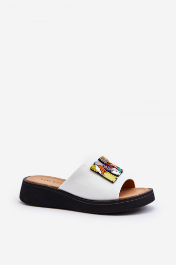 Čibas no dabīgas ādas Sieviešu ar ornamentiem baltas krāsas Asames 2