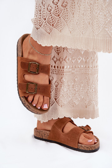 zamšādas čības Uz korķa zoles ar sprādzēm brūnas krāsas Tavira