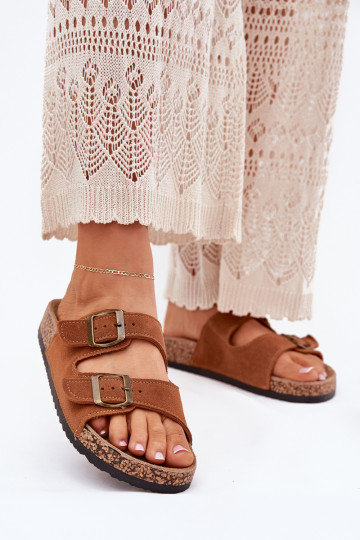 zamšādas čības Uz korķa zoles ar sprādzēm brūnas krāsas Tavira 2