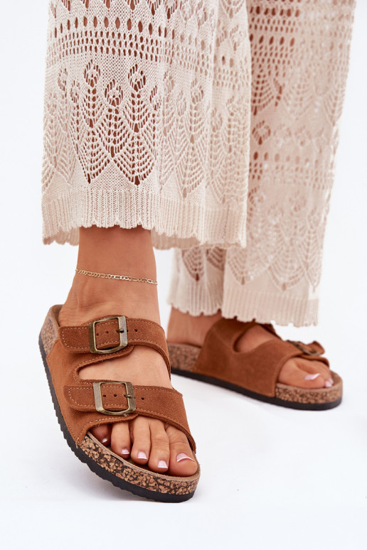 zamšādas čības Uz korķa zoles ar sprādzēm brūnas krāsas Tavira