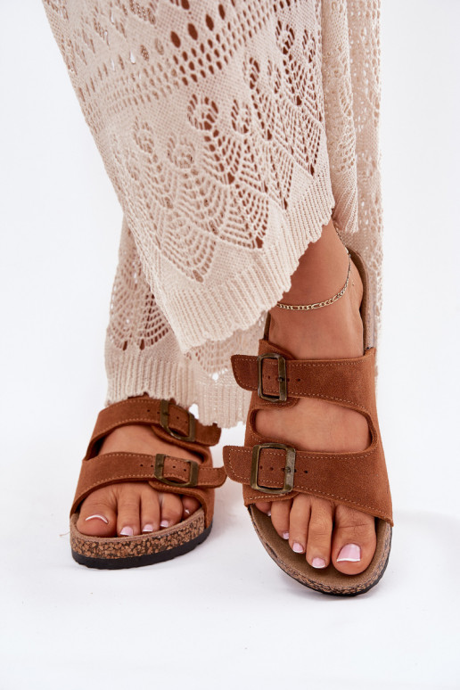 zamšādas čības Uz korķa zoles ar sprādzēm brūnas krāsas Tavira