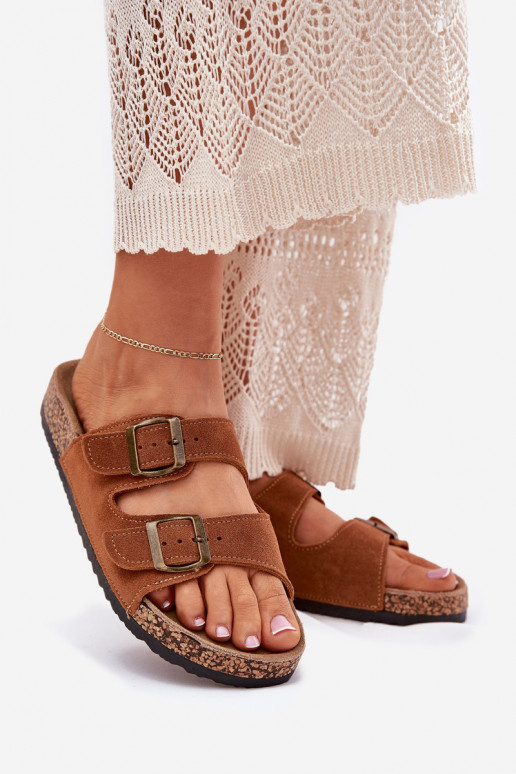 zamšādas čības Uz korķa zoles ar sprādzēm brūnas krāsas Tavira