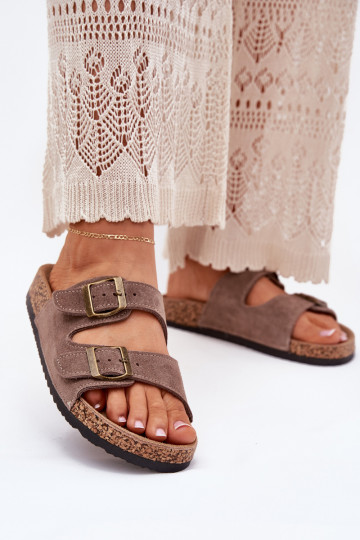 zamšādas čības Uz korķa zoles ar sprādzēm smilšu krāsas Tavira