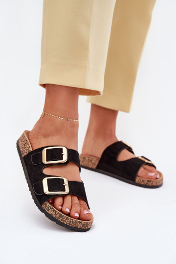 sieviešu čībasEko zamšādau Zelta krāsas ar sprādzītēm melnas krāsas Vorella