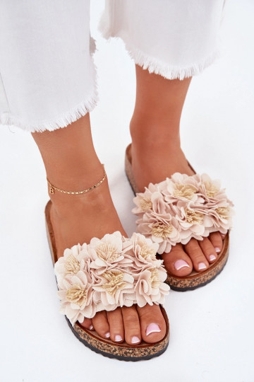 sieviešu čības Uz korķa zoles Ar greznui Ziedskami smilšu krāsas Seleneza 2